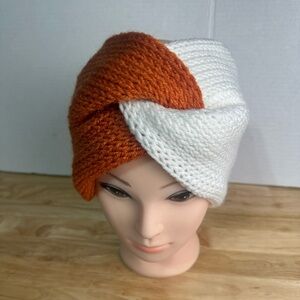 Handmade Orange and White Knitted Earwarmer